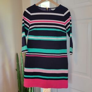 Crown & Ivy Striped Color Block Knee Lengh Mid-sleeve Summer‎ Dress, Size XS